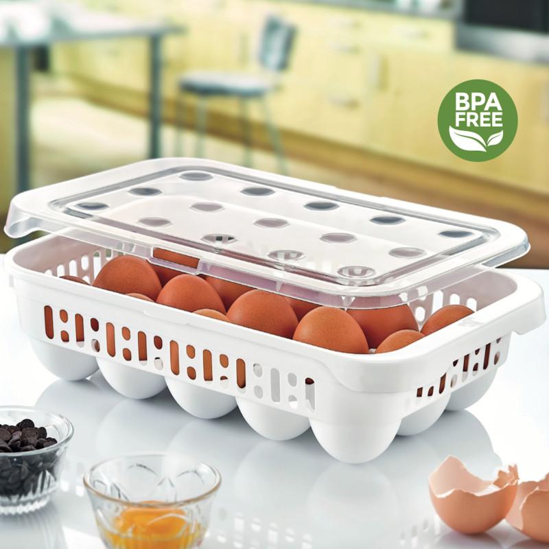 Plastic Egg Container | Stackable Refrigerator Egg Storage Organizer with Lid