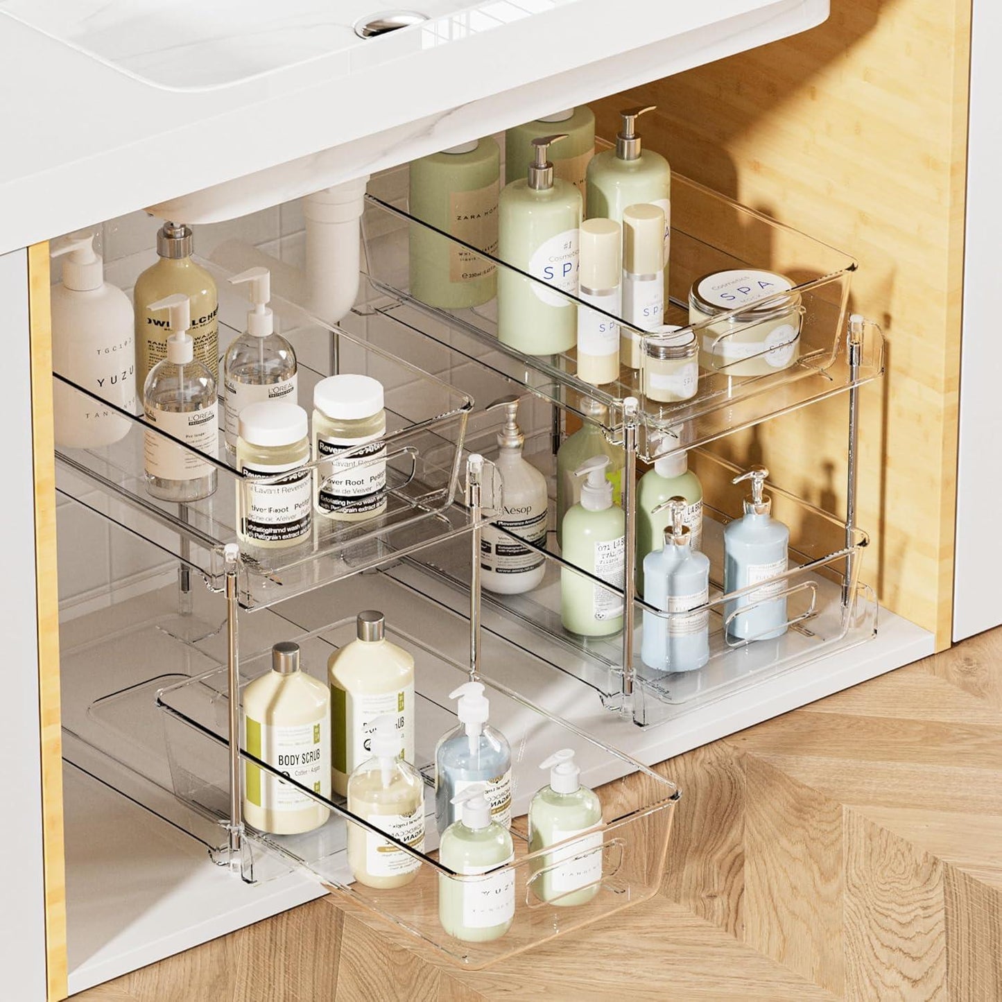 Under Sink Bathroom Organizer | 2-Tier Sliding Cabinet Storage Rack