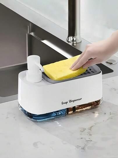 Kitchen Soap Dispenser | 2-in-1 Dishwashing Soap Pump with Sponge Holder
