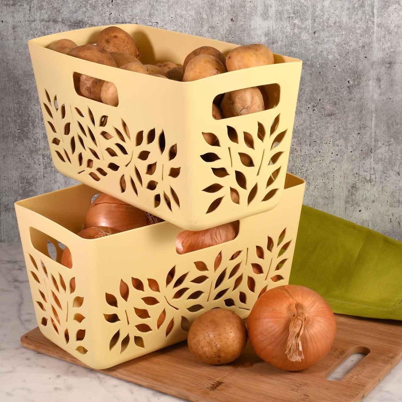 Plastic Vegetable Storage Basket | Ventilated Kitchen Fruit & Vegetable Organizer