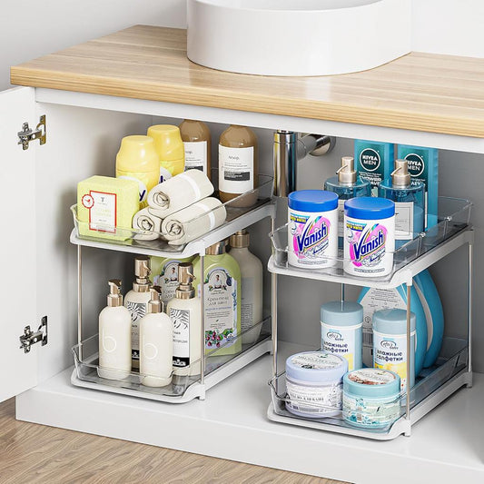 Under Sink Bathroom Organizer | 2-Tier Sliding Cabinet Storage Rack