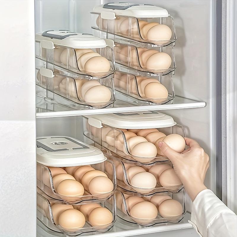 Plastic Egg Container | Stackable Refrigerator Egg Storage Organizer with Lid