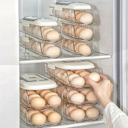 Plastic Egg Container | Stackable Refrigerator Egg Storage Organizer with Lid