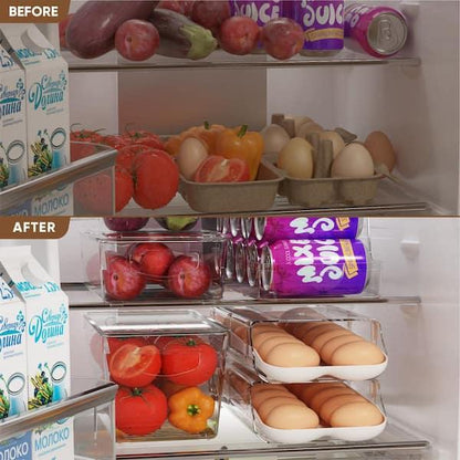 Plastic Egg Container | Stackable Refrigerator Egg Storage Organizer with Lid