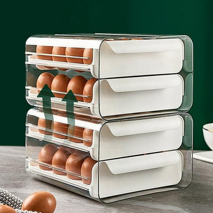 Plastic Egg Container | Stackable Refrigerator Egg Storage Organizer with Lid
