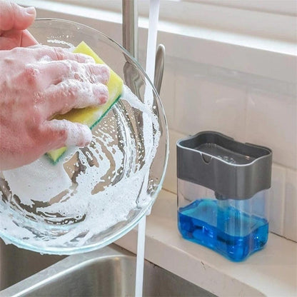 Kitchen Soap Dispenser | 2-in-1 Dishwashing Soap Pump with Sponge Holder