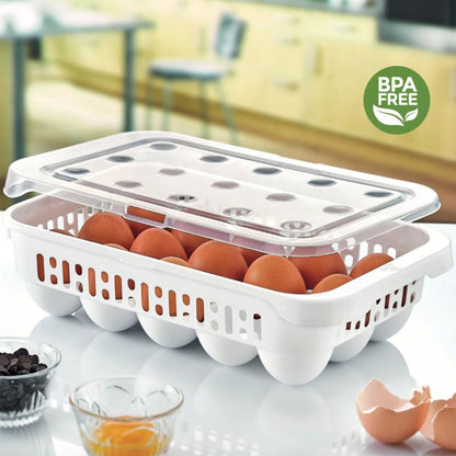 Plastic Egg Container | Stackable Refrigerator Egg Storage Organizer with Lid