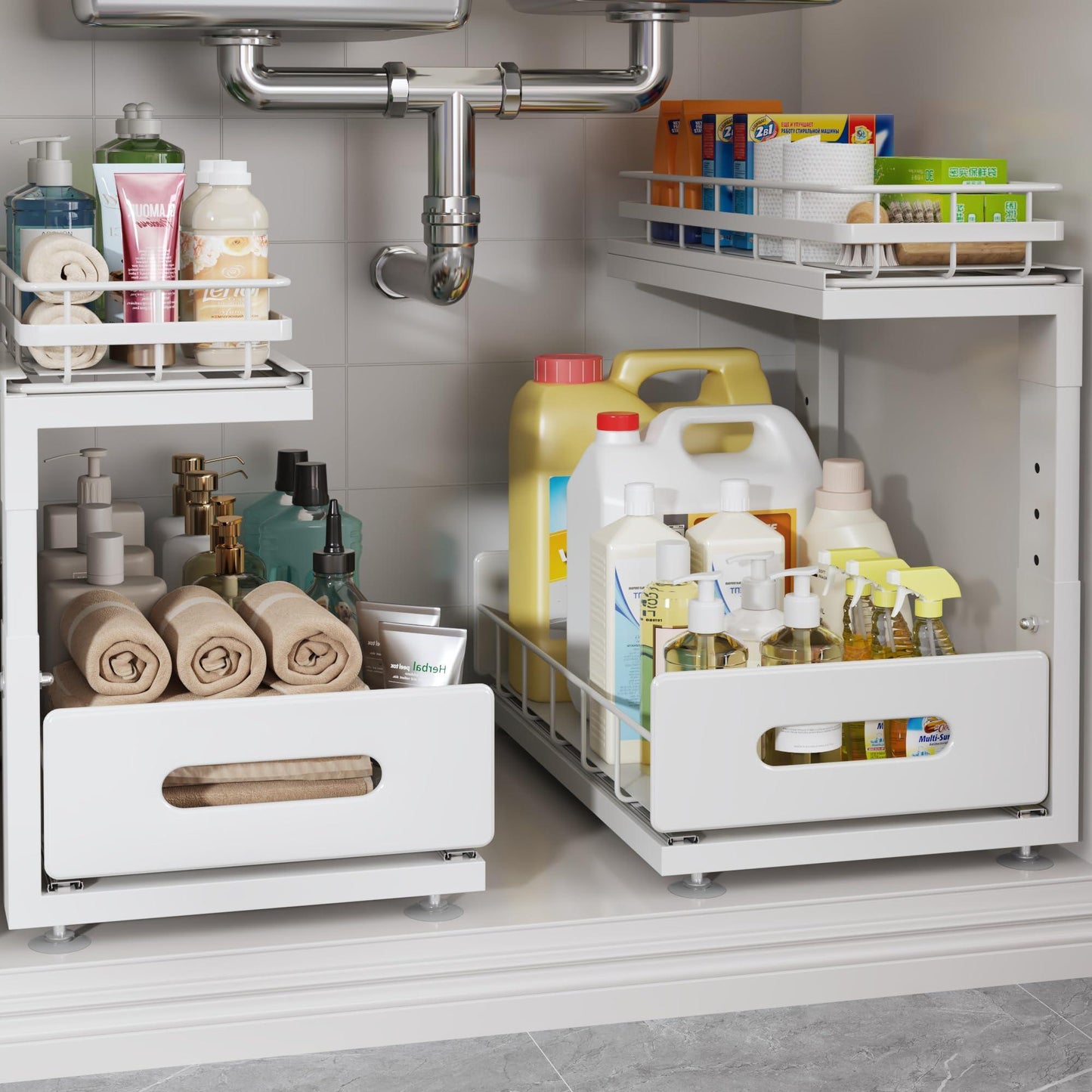 Under Sink Bathroom Organizer | 2-Tier Sliding Cabinet Storage Rack