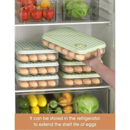 Plastic Egg Container | Stackable Refrigerator Egg Storage Organizer with Lid