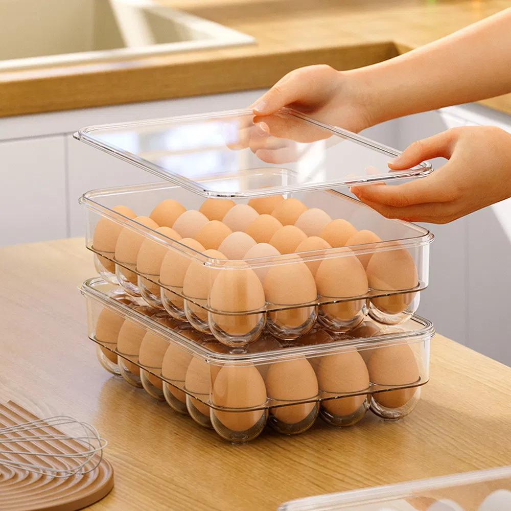 Plastic Egg Container | Stackable Refrigerator Egg Storage Organizer with Lid