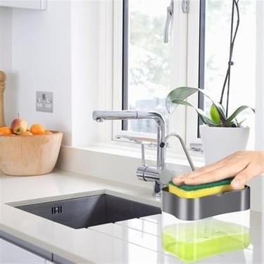 Kitchen Soap Dispenser | 2-in-1 Dishwashing Soap Pump with Sponge Holder