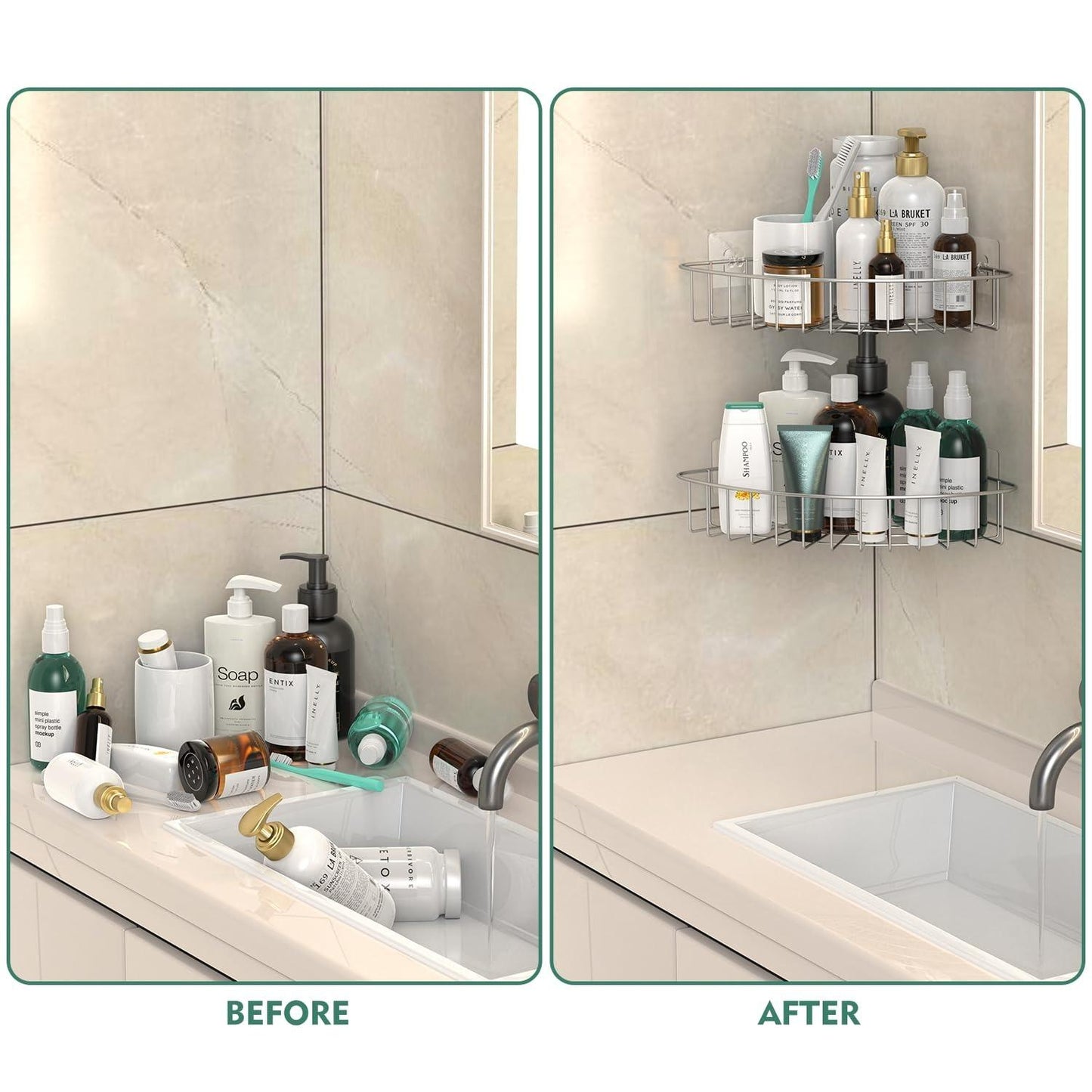 Bathroom Corner Shelf | No-Drill Waterproof Wall Mounted Shower Organizer