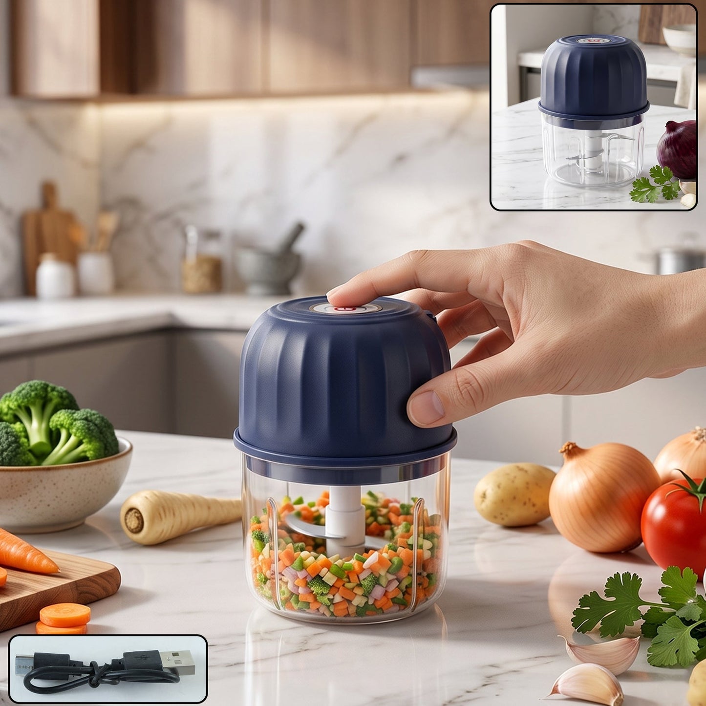 Usb Rechargeable Electric Mini Food Chopper Garlic Grinder Vegetable (1 Pc)