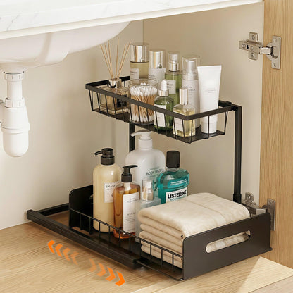 Under Sink Bathroom Organizer | 2-Tier Sliding Cabinet Storage Rack