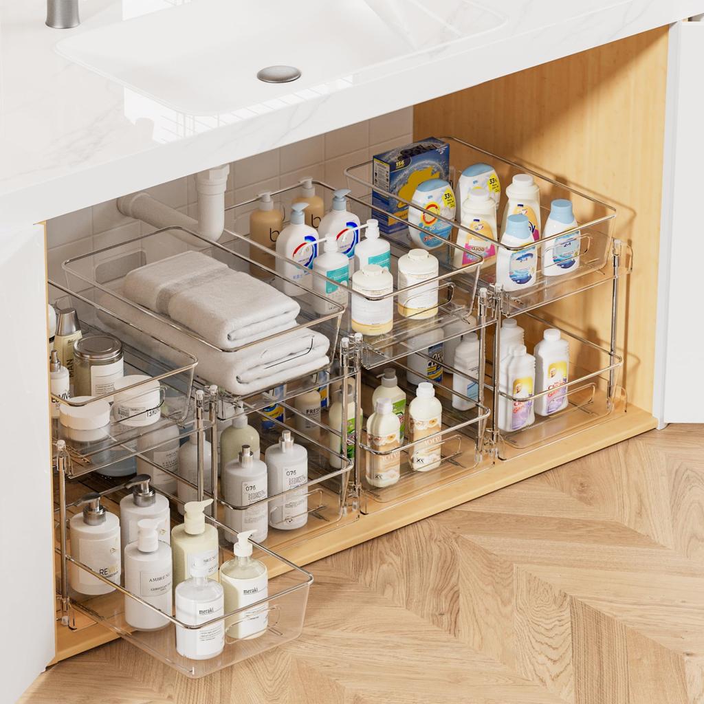 Under Sink Bathroom Organizer | 2-Tier Sliding Cabinet Storage Rack