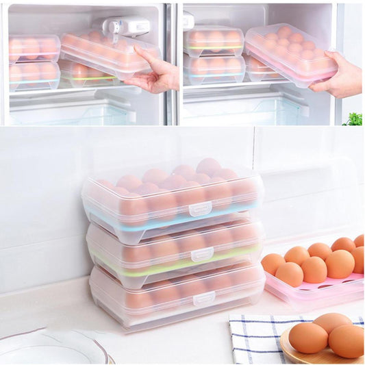 Plastic Egg Container | Stackable Refrigerator Egg Storage Organizer with Lid